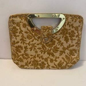 Golden Yellow Floral Vintage Fabric Clutch
